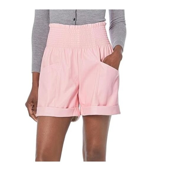 NWT Trina Turk Baristo Vegan Leather High Rise Shorts Desert Rose Pink Size 0 - Picture 1 of 6